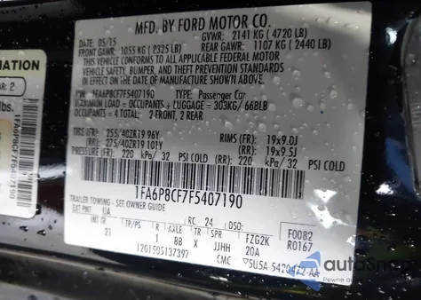 2015 Ford Mustang Gt from USA, damaged, VIN 1FA6P8CF7F5407190
